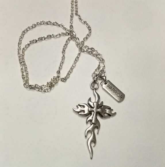 Handmade Warrior Cross Necklace on 24" Stainless Steel Chain - Picture 3 of 6